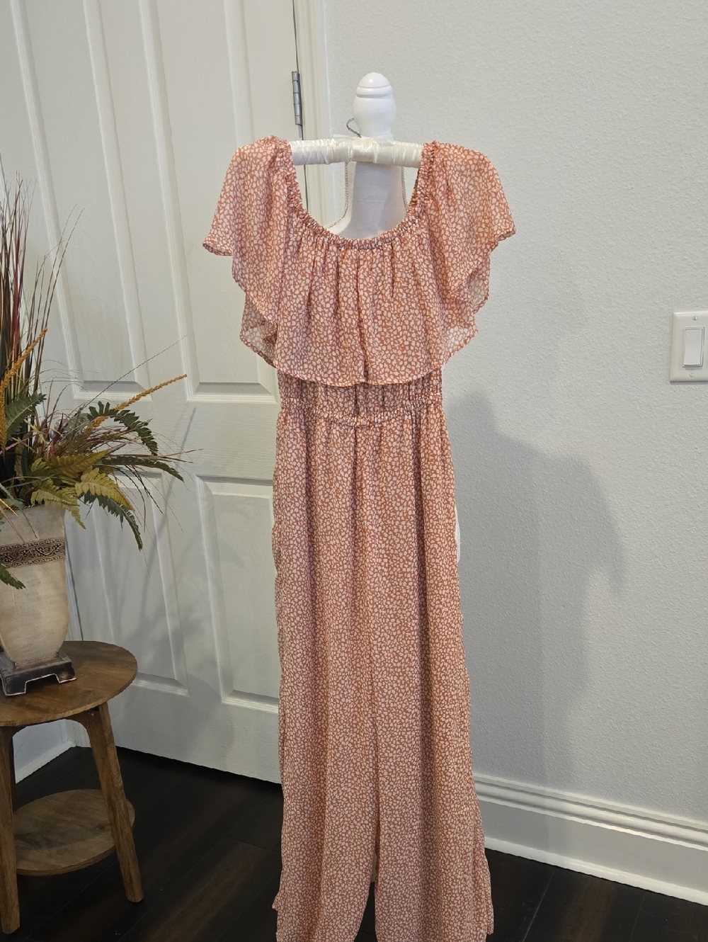 Sage Off Soulder Ruffle Jumpsuit
